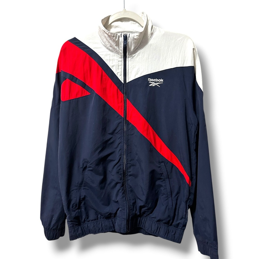 Reebok Classic Vector Tracktop Windbreaker Jacket Navy White Red Men's M Retro - Picture 2 of 8